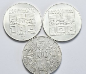 Austria, set of 3x100 shillings, various vintages