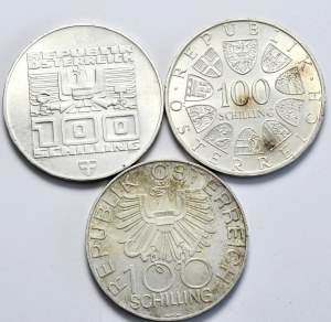 Austria, set of 3x100 shillings, various vintages