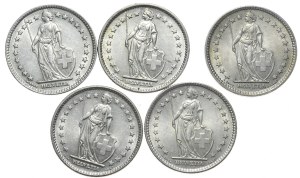 Switzerland, 5x2 Francs, 1955-1967.