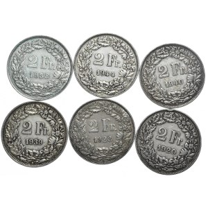 Szwajcaria, 6x2 Franki, 1920-1958r.