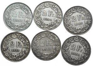 Switzerland, 6x2 Franks, 1920-1958.