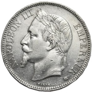 France, 5 francs, 1868, BB, Strasbourg