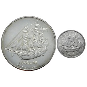 Wyspy Cooka, 1 Dolar, 2010 r., HMS Bounty (1 oz.) i 1/10 oz Bounty 2021 - Zestaw 2 szt.