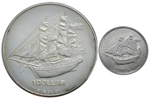 Cook Islands, $1, 2010, HMS Bounty (1 oz.) and 1/10 oz Bounty 2021 - Set of 2.