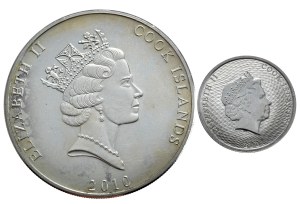 Cook Islands, $1, 2010, HMS Bounty (1 oz.) and 1/10 oz Bounty 2021 - Set of 2.