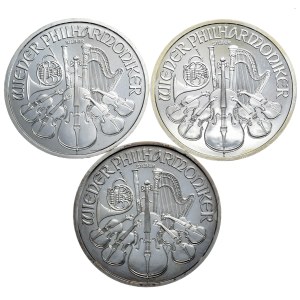 Austria, Zestaw 3 szt. Filharmonik 2010, 2011, 2015 r., 1oz., srebro 999,