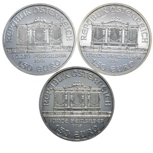 Austria, Zestaw 3 szt. Filharmonik 2010, 2011, 2015 r., 1oz., srebro 999,