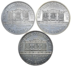 Austria, Set of 3 pcs. Philharmonic 2010, 2011, 2015, 1oz., fine silver,