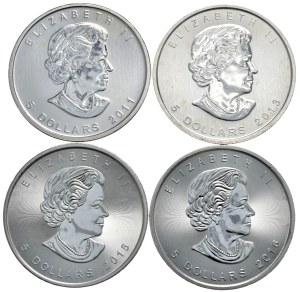 Canada, $5, Leaf - set of 3 pcs. 2011, 2013, 2015, 2016 r.