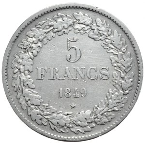 Belgia, 5 Franków, 1849r., (młodszy)