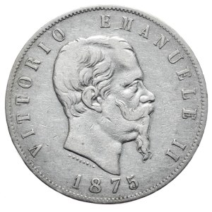 Włochy, 5 lirów 1875 R, Rzym, rzadka mennica