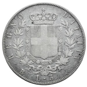 Włochy, 5 lirów 1875 R, Rzym, rzadka mennica