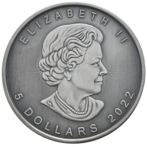 Kanada, 5 Dolarów, 2022r., Liść, Antic