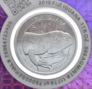 Fiji, $1, 2015, Iguana