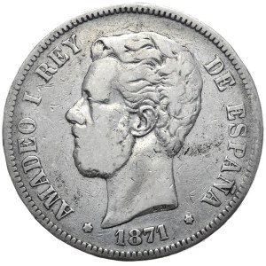 Spain, 5 Pesetas, 1871.