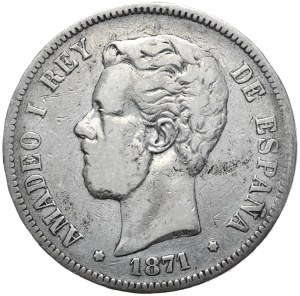 Spain, 5 Pesetas, 1871.
