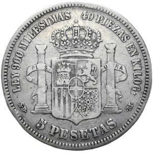 Spain, 5 Pesetas, 1871.