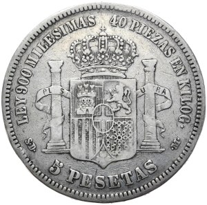 Spain, 5 Pesetas, 1871.