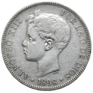 Spain, 5 Pesetas, 1898.