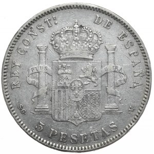 Spain, 5 Pesetas, 1898.
