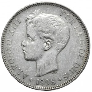 Spain, 5 Pesetas, 1898.