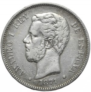 Spain, 5 Pesetas, 1871.