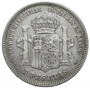Spain, 5 Pesetas, 1871.