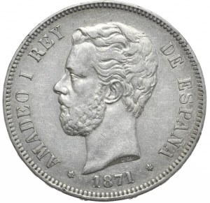 Spain, 5 Pesetas, 1871.