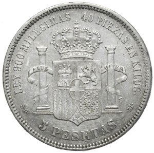 Spain, 5 Pesetas, 1871.