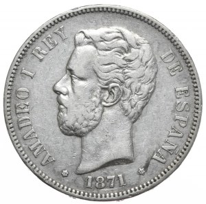 Spain, 5 Pesetas, 1871.