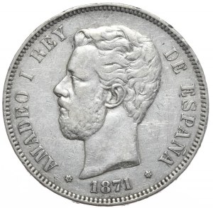 Spain, 5 Pesetas, 1871.