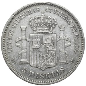 Spain, 5 Pesetas, 1871.