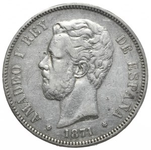 Spain, 5 Pesetas, 1871.