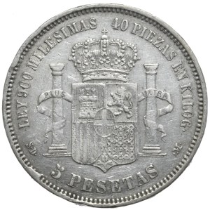 Spain, 5 Pesetas, 1871.