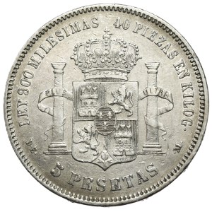 Spain, 5 Pesetas, 1876.