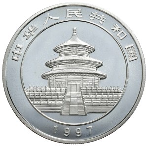 China, Panda, 1997, 1oz., AG 999, large date