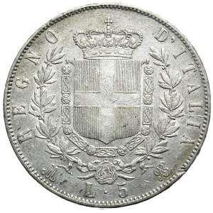 Włochy, 5 lirów 1872 M BN, Mediolan
