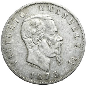 Włochy, 5 lirów 1873 M BN, Mediolan