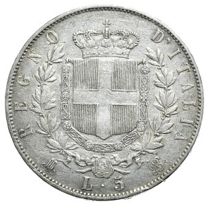 Włochy, 5 lirów 1873 M BN, Mediolan