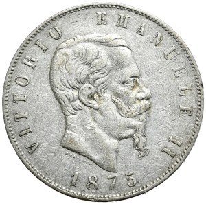 Włochy, 5 lirów 1875 R, Rzym, rzadka mennica