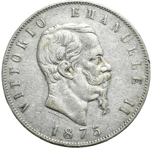 Italy, 5 lira 1875 R, Rome, rare mintage