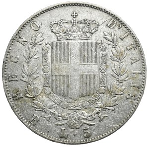 Włochy, 5 lirów 1875 R, Rzym, rzadka mennica
