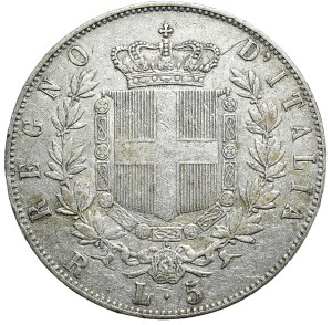 Italy, 5 lira 1875 R, Rome, rare mintage