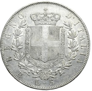 Italy, 5 lira, 1877, R, Rome, late vintage