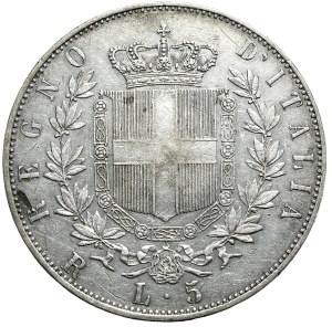 Italy, 5 lira, 1877, R, Rome, late vintage