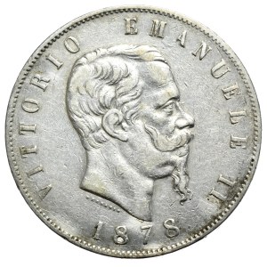 Włochy, 5 lirów, 1878r., R, Rzym, ostatni rocznik