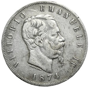 Włochy, 5 lirów 1874 M BN, Mediolan