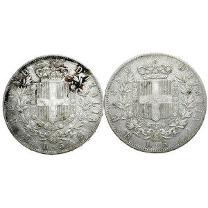 Włochy, 2x5 lirów, 1874-6r., Mediolan i Rzym
