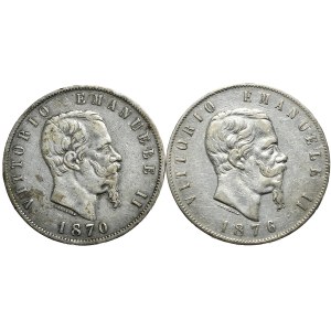 Włochy, 2x5 lirów, 1870-6r., Mediolan i Rzym