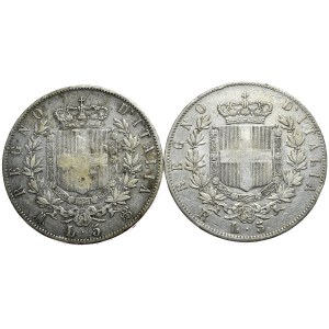 Włochy, 2x5 lirów, 1870-6r., Mediolan i Rzym